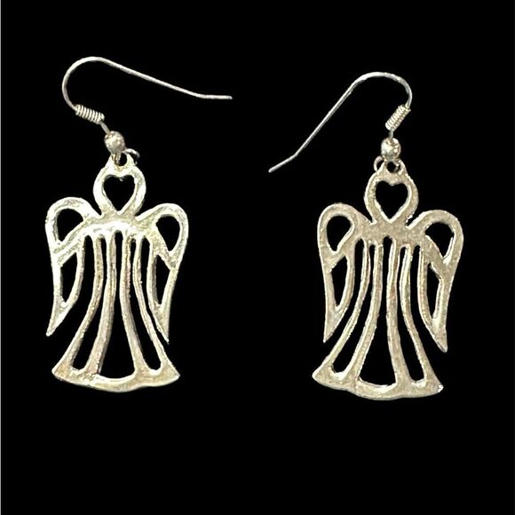 Vintage Sterling Silver Dangle Angel Design Hook Earrings - Picture 2 of 5